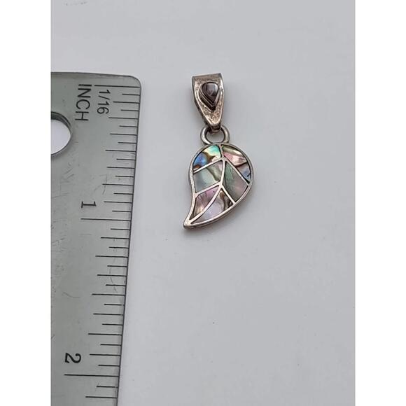 Vintage Mexico 950 Silver Abalone Inlay Leaf Pendant grams - Picture 5 of 5